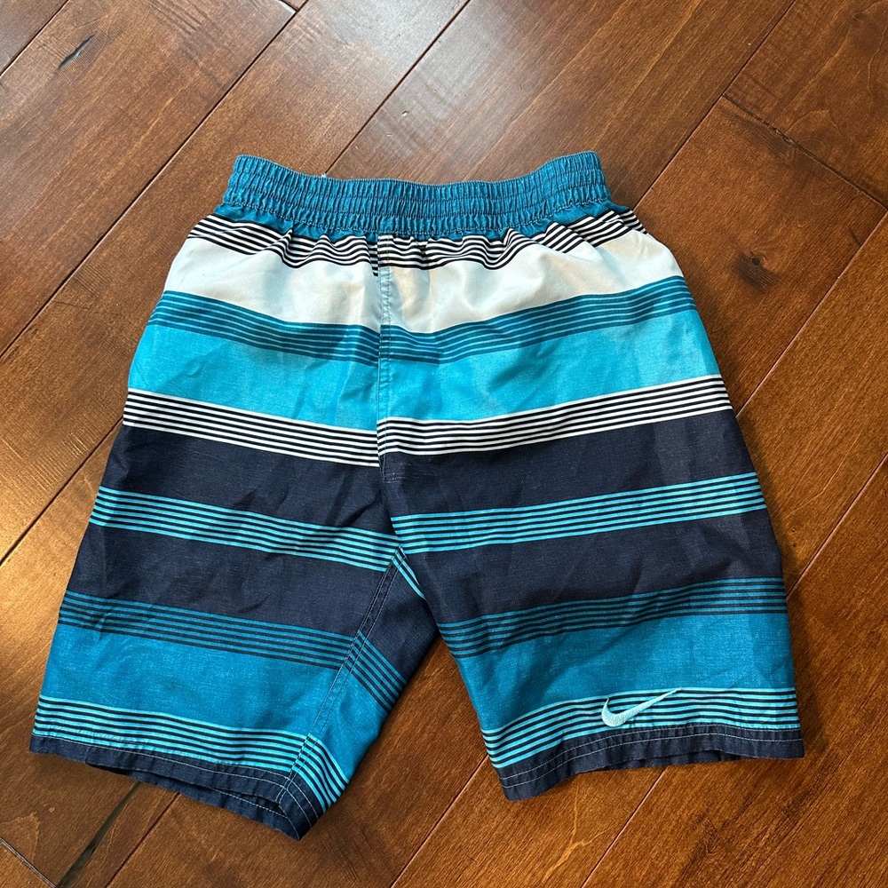 Nike Teal and Navy Striped swim trucks
